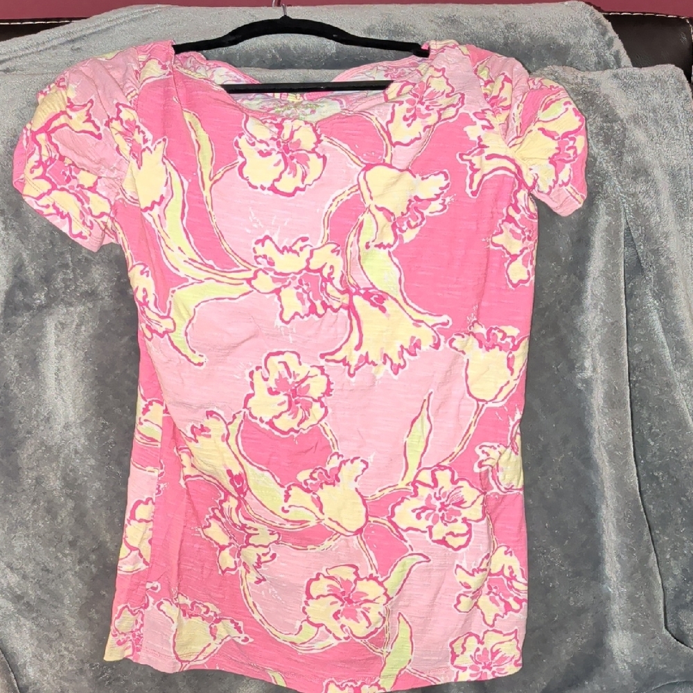 Lilly Pulitzer Pink and Yellow Floral Short Sleeve Top